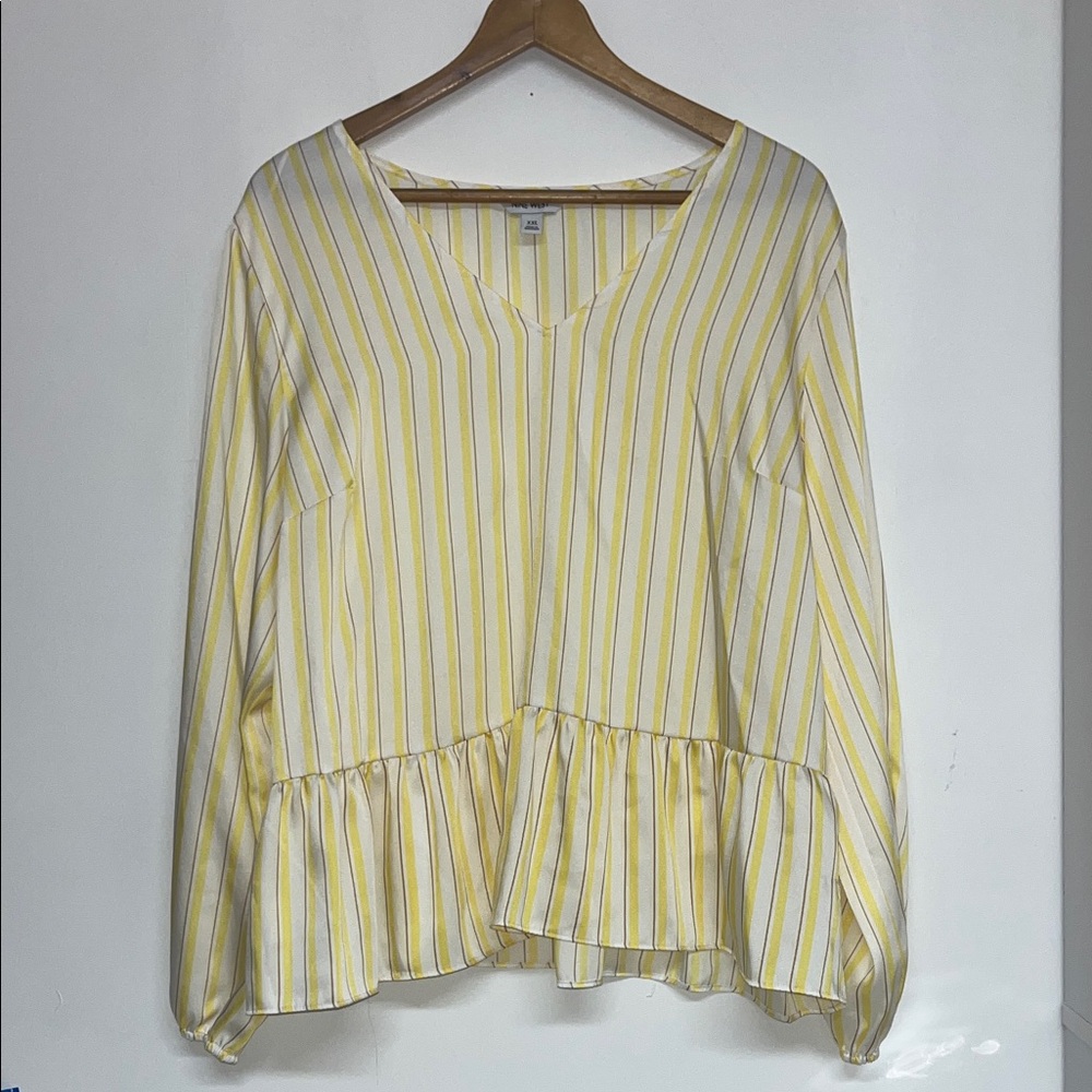 Nine West Sz XXL Peplum Satin Blouse Yellow, Striped, Flowy, Business Casual - Picture 1 of 7